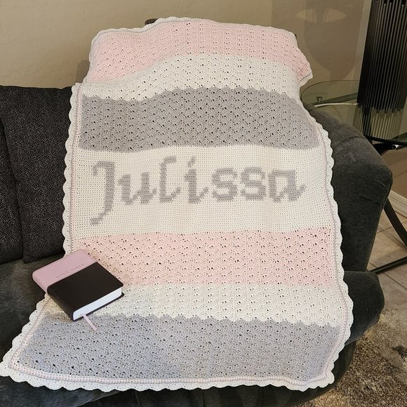 Personalized Hand-Crochet Baby Name Blanket in Shades of Cream